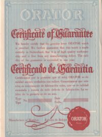 Orator Certificate of Guarrantee Guarrantee 1960s