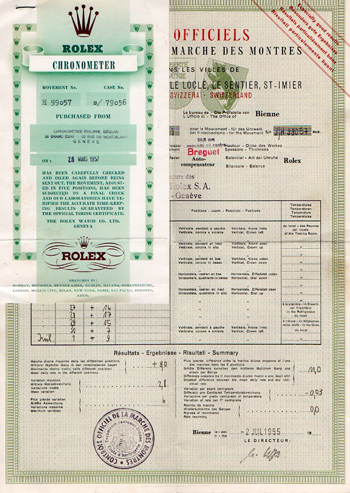 Rolex Certificate 1955 1950s -